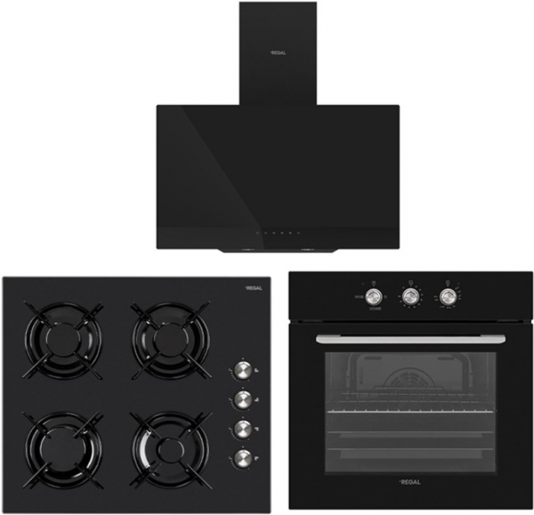 Regal Eğik Siyah Eko Ankastre Set AO 6041 SC + Regal AF 7665 SCY + AD 609112 SC