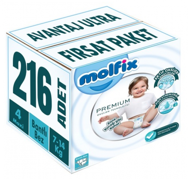 Molfix Premium 4 Beden 216 Adet Bebek Bezi