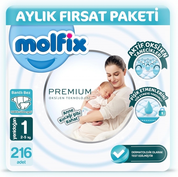 Molfix Premium 1 Beden 216 Adet Bebek Bezi