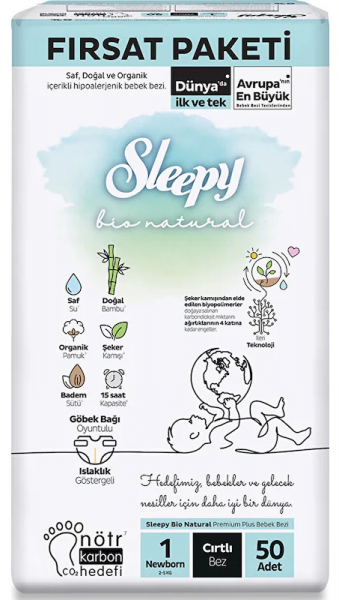 Sleepy Bio Natural 1 Beden 50 Adet Bebek Bezi