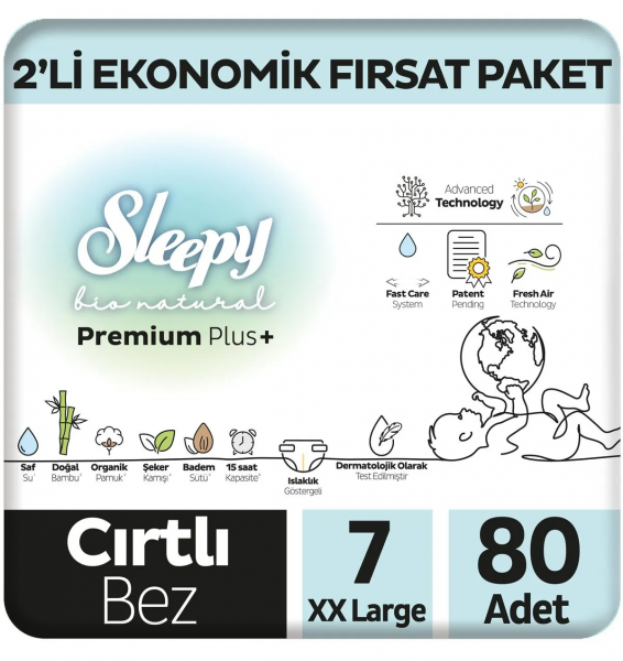 Sleepy Bio Natural 7 Beden 80 Adet Bebek Bezi