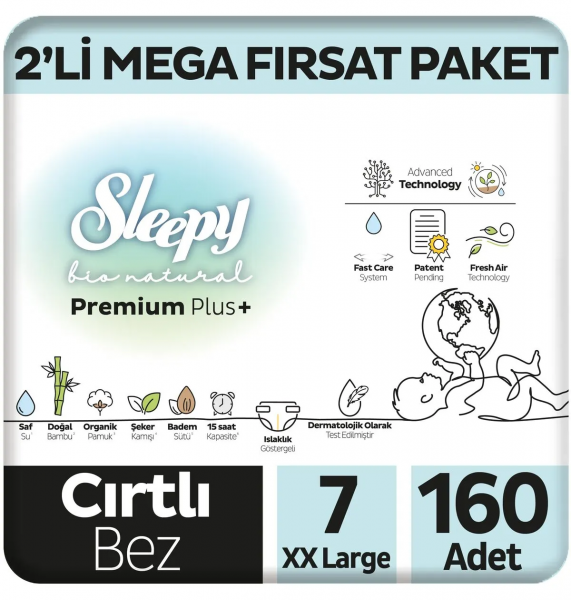 Sleepy Bio Natural 7 Beden 160 Adet Bebek Bezi