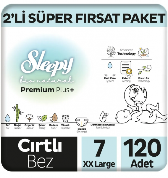 Sleepy Bio Natural 7 Beden 120 Adet Bebek Bezi