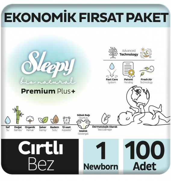 Sleepy Bio Natural 1 Beden 100 Adet Bebek Bezi