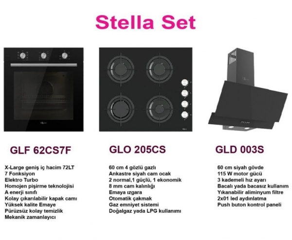 GL General Stella Siyah Ankastre Set GLO 205CS + GLF 62CS + GLD-003S