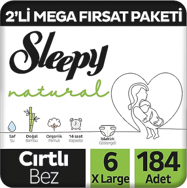 Sleepy Natural 6 Beden 184 Adet Bebek Bezi