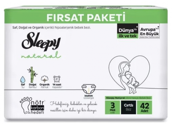 Sleepy Natural 3 Beden 42 Adet Bebek Bezi