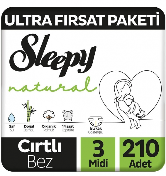 Sleepy Natural 3 Beden 210 Adet Bebek Bezi
