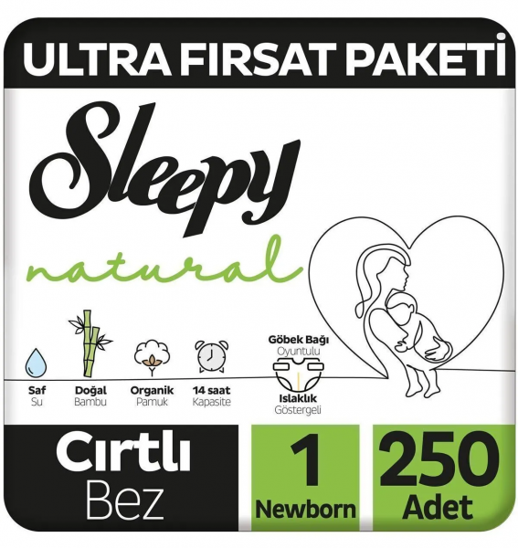 Sleepy Natural 1 Beden 250 Adet Bebek Bezi