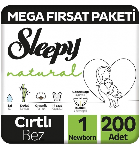 Sleepy Natural 1 Beden 200 Adet Bebek Bezi