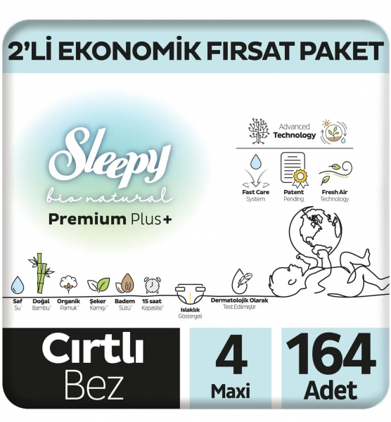 Sleepy Bio Natural 4 Beden 164 Adet Bebek Bezi