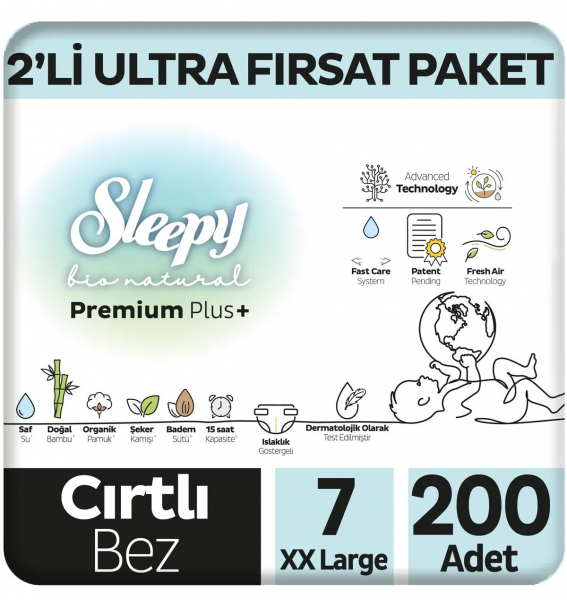 Sleepy Bio Natural 7 Beden 200 Adet Bebek Bezi