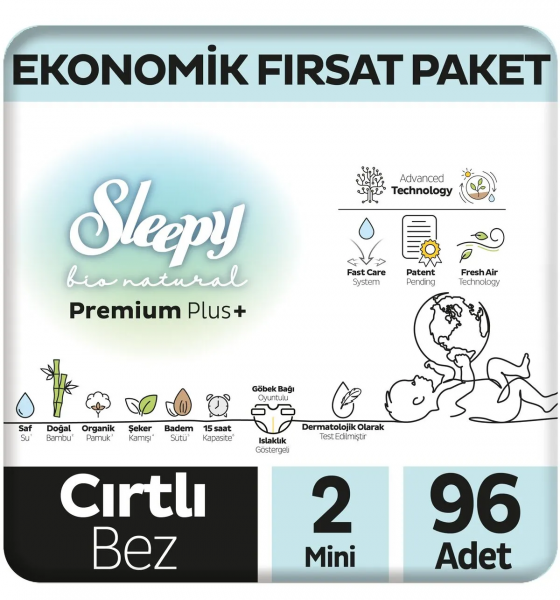 Sleepy Bio Natural 2 Beden 96 Adet Bebek Bezi