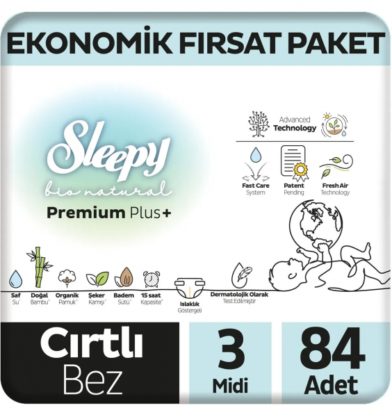 Sleepy Bio Natural 3 Beden 84 Adet Bebek Bezi