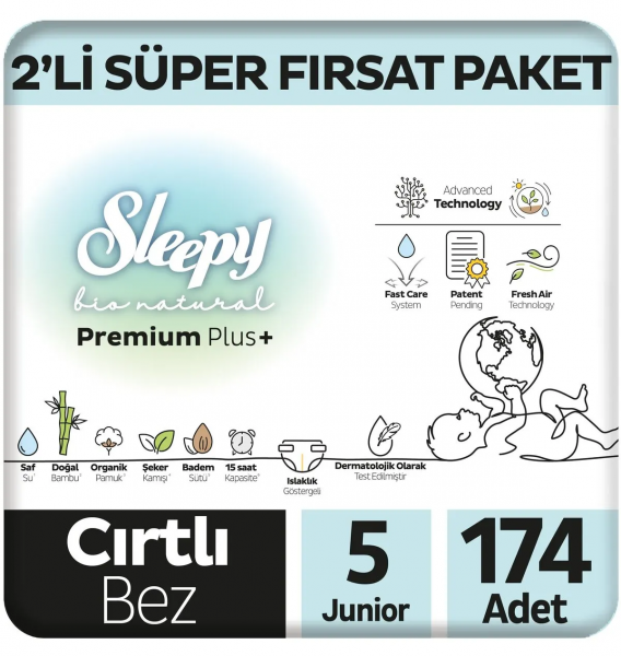 Sleepy Bio Natural 5 Beden 174 Adet Bebek Bezi
