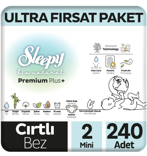 Sleepy Bio Natural 2 Beden 240 Adet Bebek Bezi