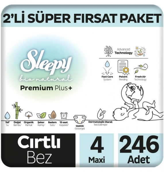 Sleepy Bio Natural 4 Beden 246 Adet Bebek Bezi
