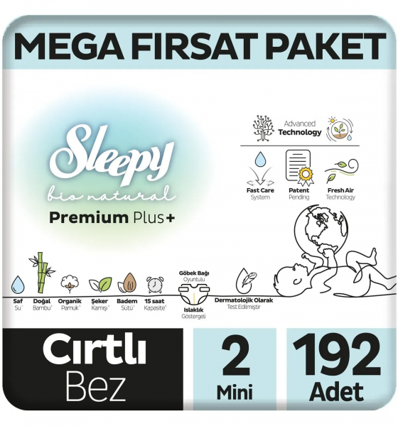 Sleepy Bio Natural 2 Beden 192 Adet Bebek Bezi