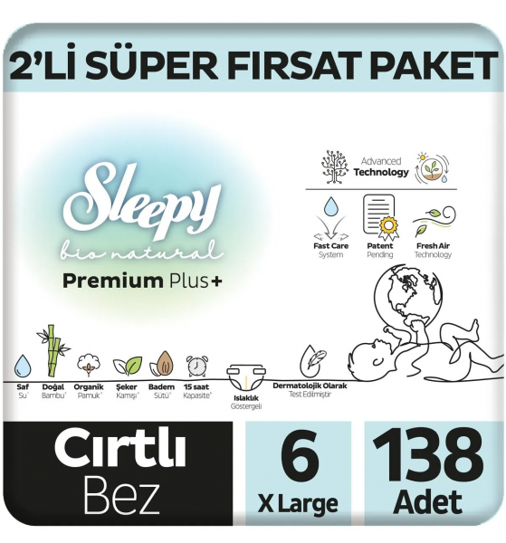 Sleepy Bio Natural 6 Beden 138 Adet Bebek Bezi