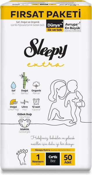 Sleepy Extra Günlük Aktivite 1 Beden 50 Adet Bebek Bezi