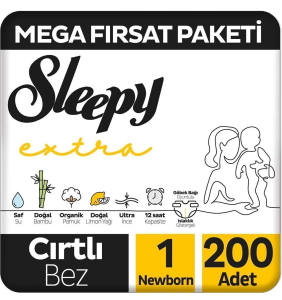 Sleepy Extra Günlük Aktivite 1 Beden 200 Adet Bebek Bezi