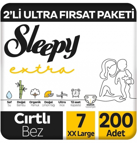 Sleepy Extra Günlük Aktivite 7 Beden 200 Adet Bebek Bezi