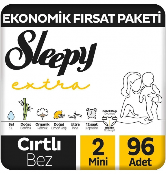 Sleepy Extra Günlük Aktivite 2 Beden 96 Adet Bebek Bezi