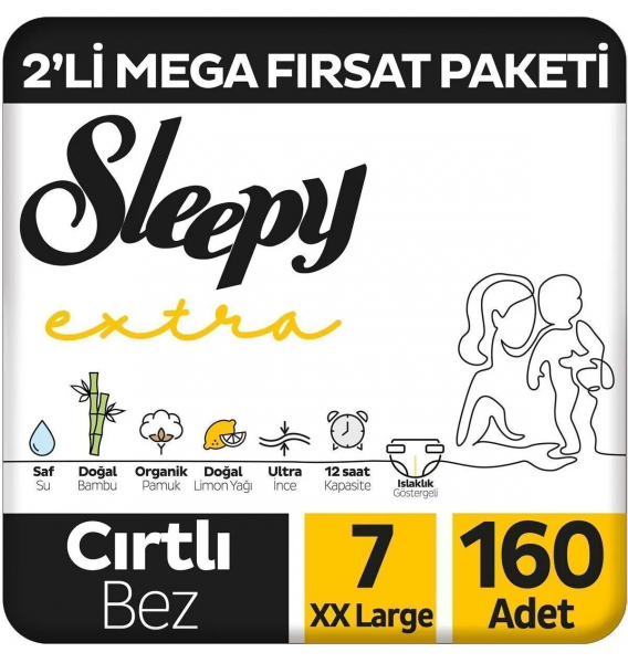 Sleepy Extra Günlük Aktivite 7 Beden 160 Adet Bebek Bezi