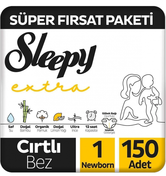 Sleepy Extra Günlük Aktivite 1 Beden 150 Adet Bebek Bezi