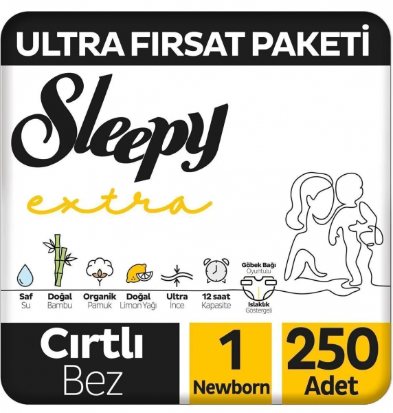 Sleepy Extra Günlük Aktivite 1 Beden 250 Adet Bebek Bezi