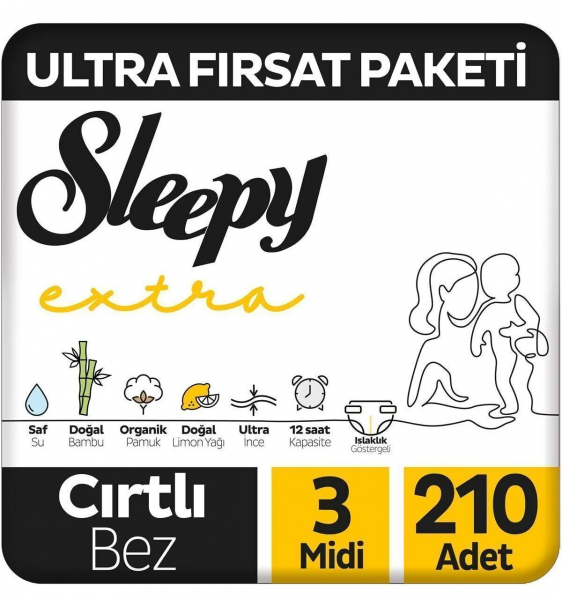 Sleepy Extra Günlük Aktivite 3 Beden 210 Adet Bebek Bezi