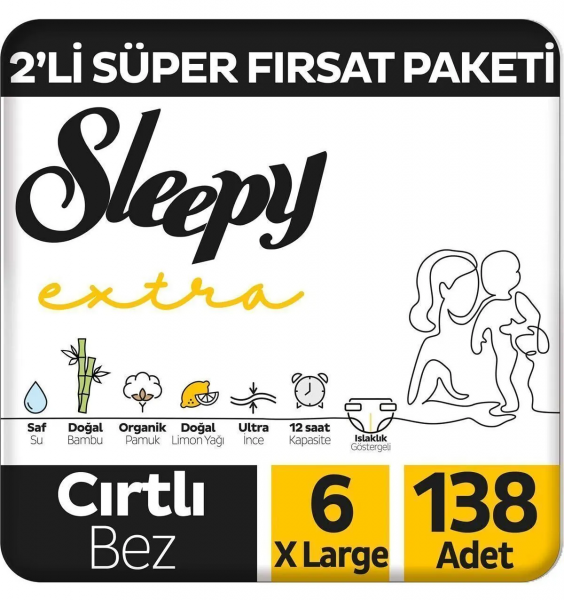 Sleepy Extra Günlük Aktivite 6 Beden 138 Adet Bebek Bezi