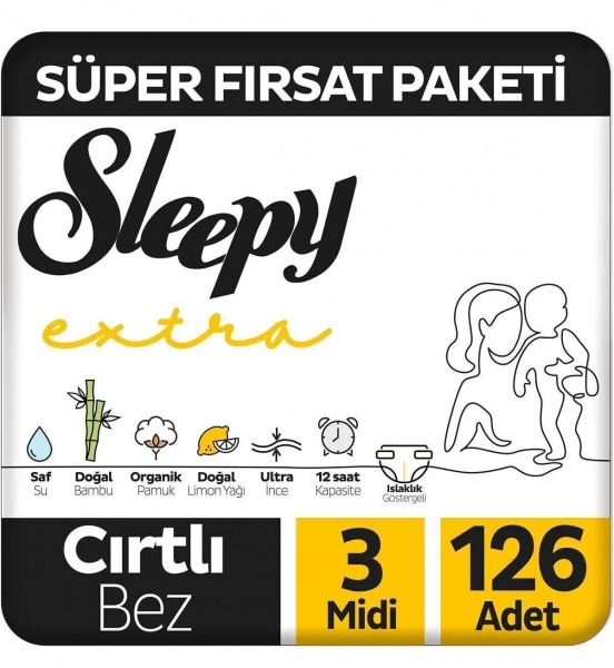 Sleepy Extra Günlük Aktivite 3 Beden 126 Adet Bebek Bezi