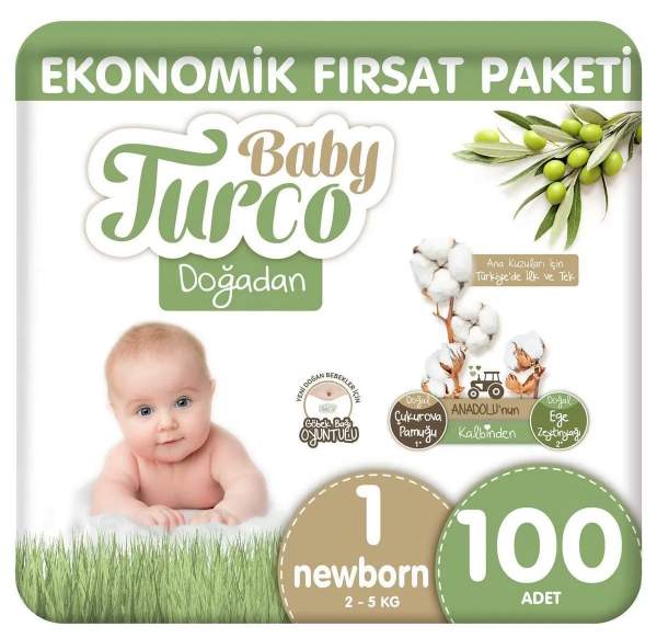 Baby Turco Doğadan 1 Beden 100 Adet Bebek Bezi