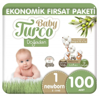 Baby Turco Doğadan 1 Beden 100 Adet Bebek Bezi