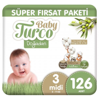 Baby Turco Doğadan 3 Beden 126 Adet Bebek Bezi