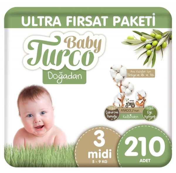 Baby Turco Doğadan 3 Beden 210 Adet Bebek Bezi