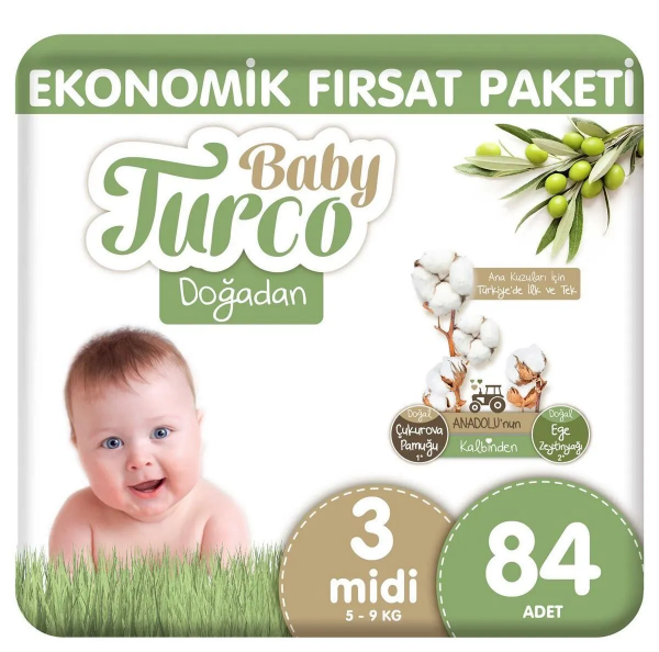 Baby Turco Doğadan 3 Beden 84 Adet Bebek Bezi