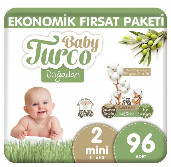Baby Turco Doğadan 2 Beden 96 Adet Bebek Bezi