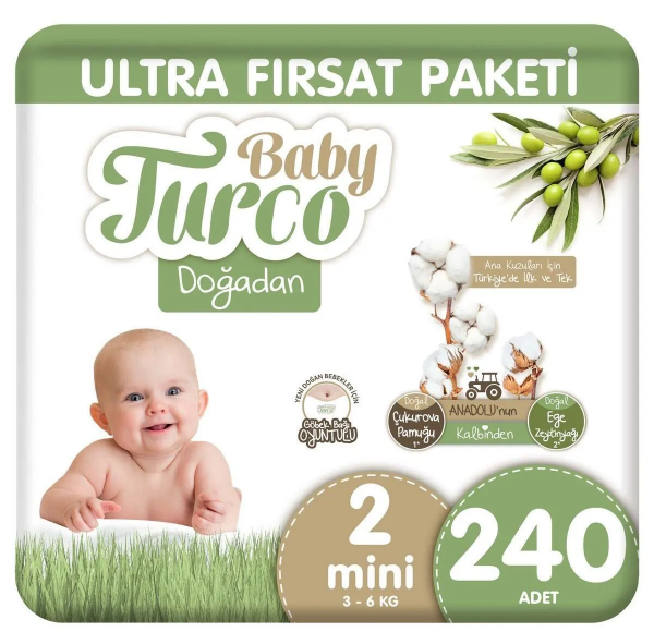 Baby Turco Doğadan 2 Beden 240 Adet Bebek Bezi