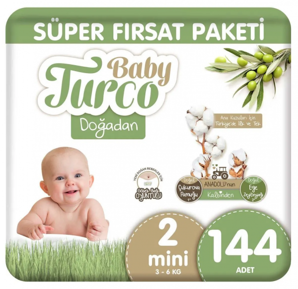 Baby Turco Doğadan 2 Beden 144 Adet Bebek Bezi
