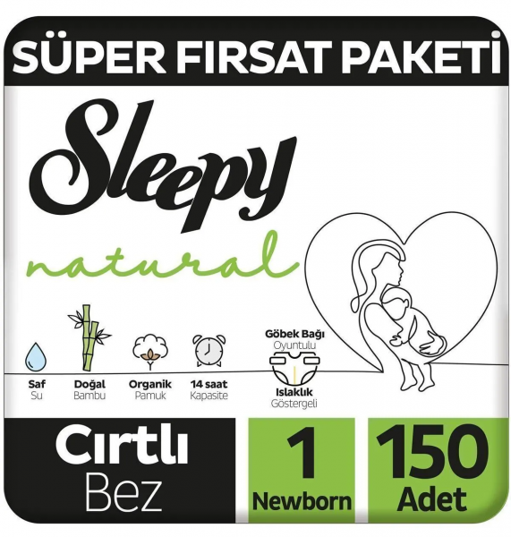 Sleepy Natural 1 Beden 150 Adet Bebek Bezi