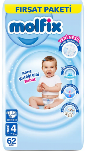 Molfix 4 Beden 62 Adet Bebek Bezi