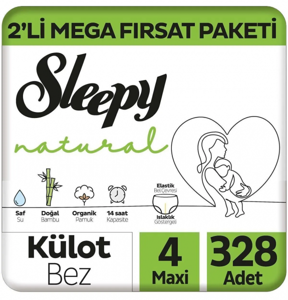 Sleepy Natural Külot Bez 4 Beden 328 Adet Bebek Bezi