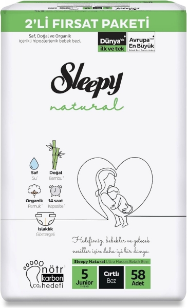 Sleepy Natural 5 Beden 58 Adet Bebek Bezi