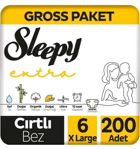 Sleepy Extra Günlük Aktivite 6 Beden 200 Adet Bebek Bezi