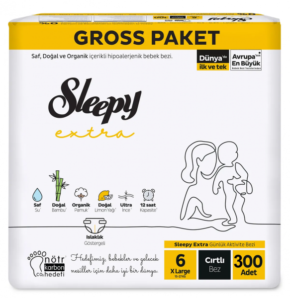 Sleepy Extra Günlük Aktivite 6 Beden 300 Adet Bebek Bezi