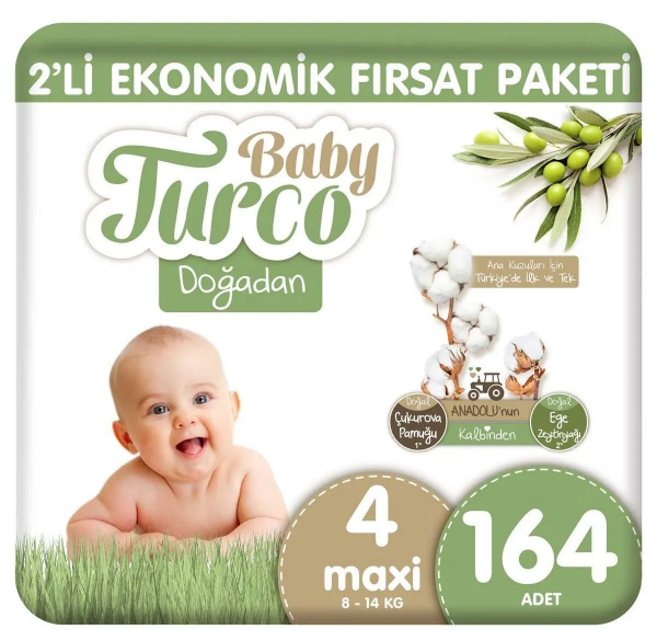 Baby Turco Doğadan 4 Beden 164 Adet Bebek Bezi