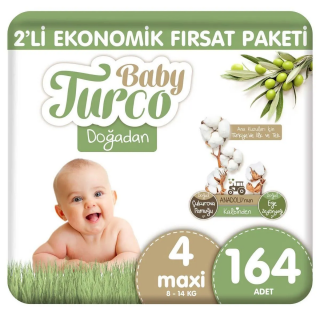 Baby Turco Doğadan 4 Beden 164 Adet Bebek Bezi