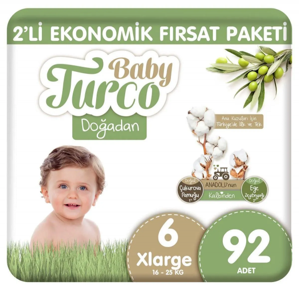 Baby Turco Doğadan 6 Beden 92 Adet Bebek Bezi